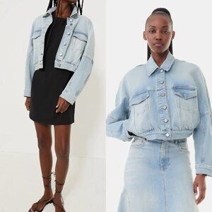 GANNI Denim Bomber Jacket Light Blue Size S NWT – Style J1472 Organic Cotton